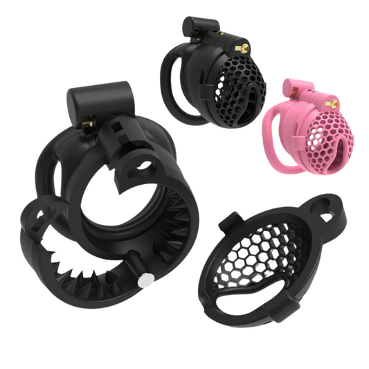 Spiked Chastity Cage with Breathable Holes and Locking Cap – Black/Pink