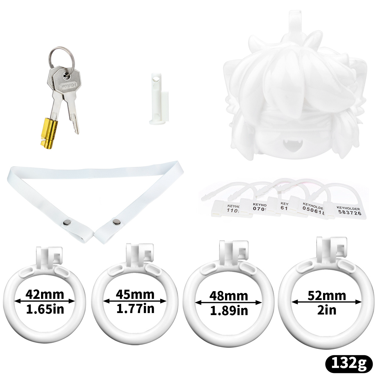 3D Printed Animated Ninja Chastity Cage Kawaii Cock Cage with 4 Rings and Strap