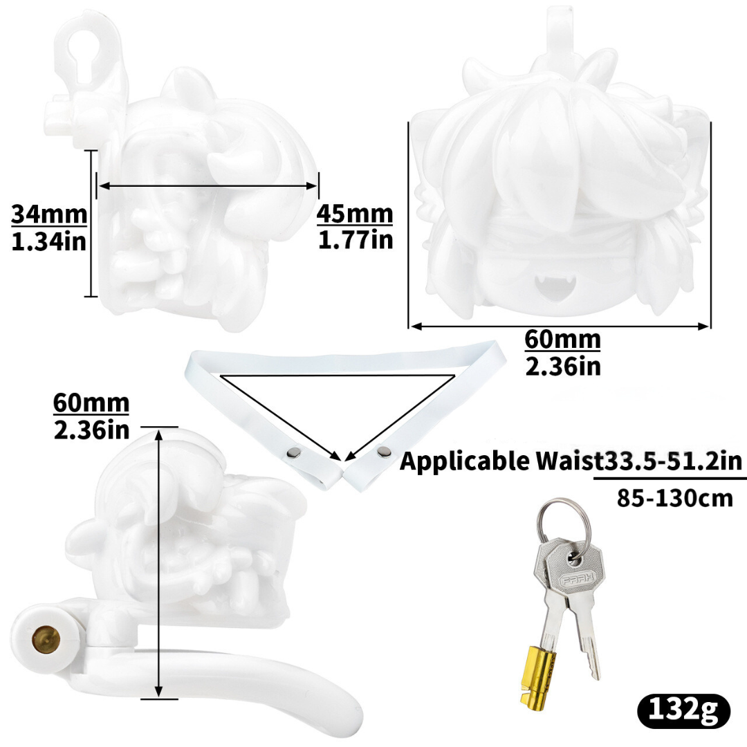 3D Printed Animated Ninja Chastity Cage Kawaii Cock Cage with 4 Rings and Strap