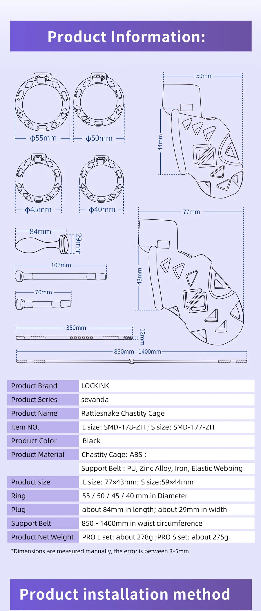3D Printed Rattlesnake Cobra Chastity Cage product information