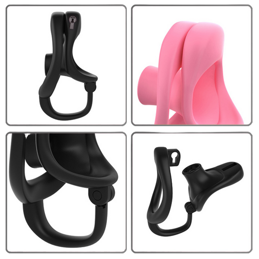 Ultra-Light Inverted Chastity Cage with Ball-Support Ring - Black/Pink 3D Printed Negative Cock Cage