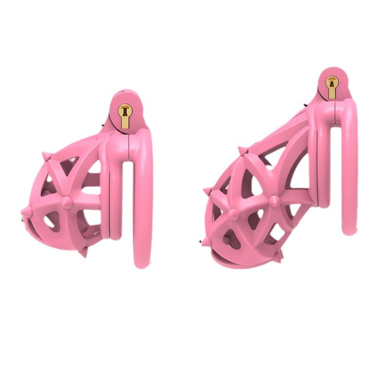 Pink Resin Chastity Cage with Removable Soft Spikes Sex Punishment for Sissy
