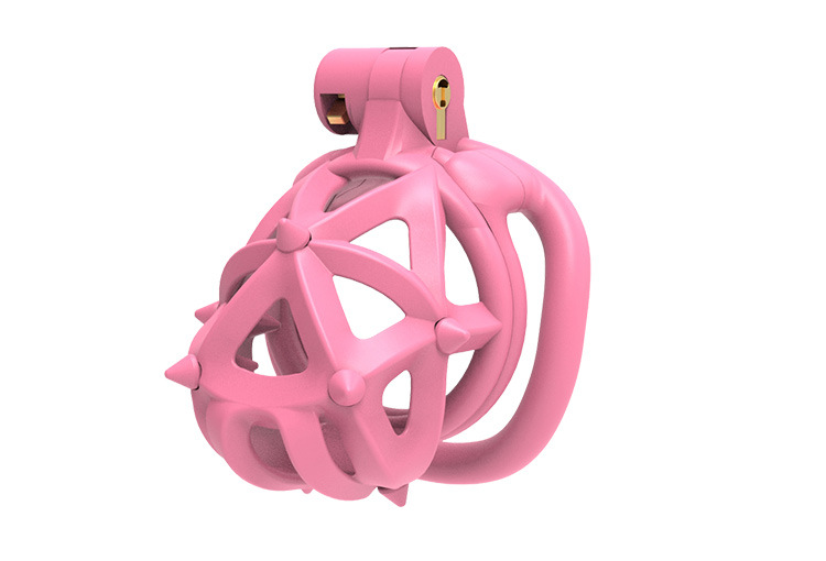 Pink Resin Chastity Cage with Removable Soft Spikes Sex Punishment for Sissy