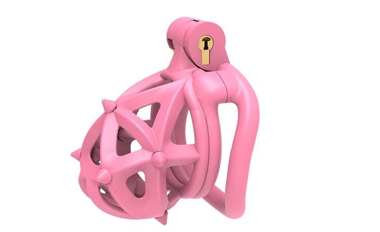 Pink Resin Chastity Cage with Removable Soft Spikes Sex Punishment for Sissy