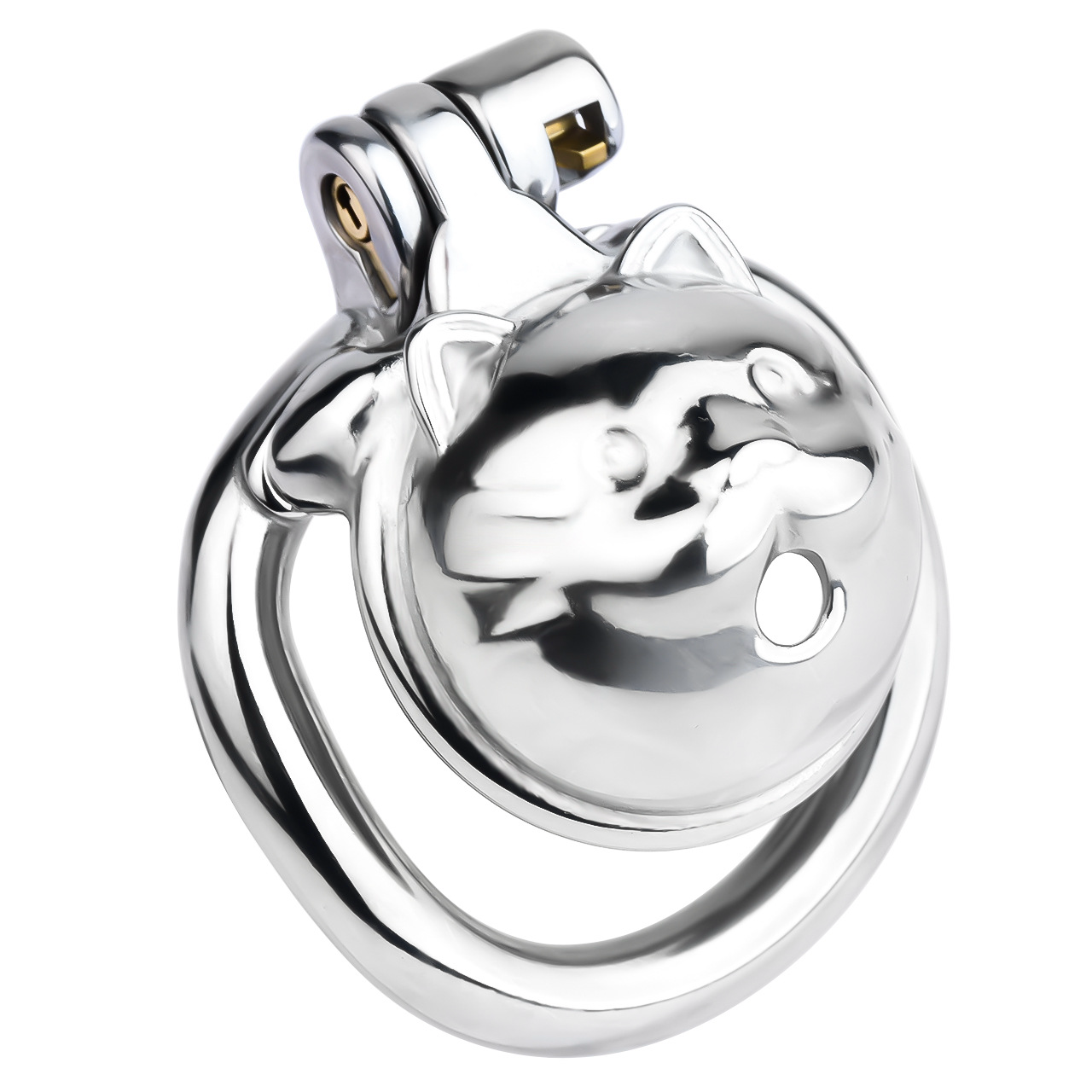 Cute Lucky Cat Small Chastity Cage Silver/Gold Metal Cock Lock