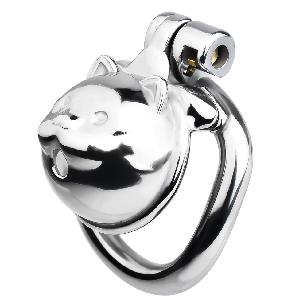 Cute Lucky Cat Small Chastity Cage Silver/Gold Metal Cock Lock
