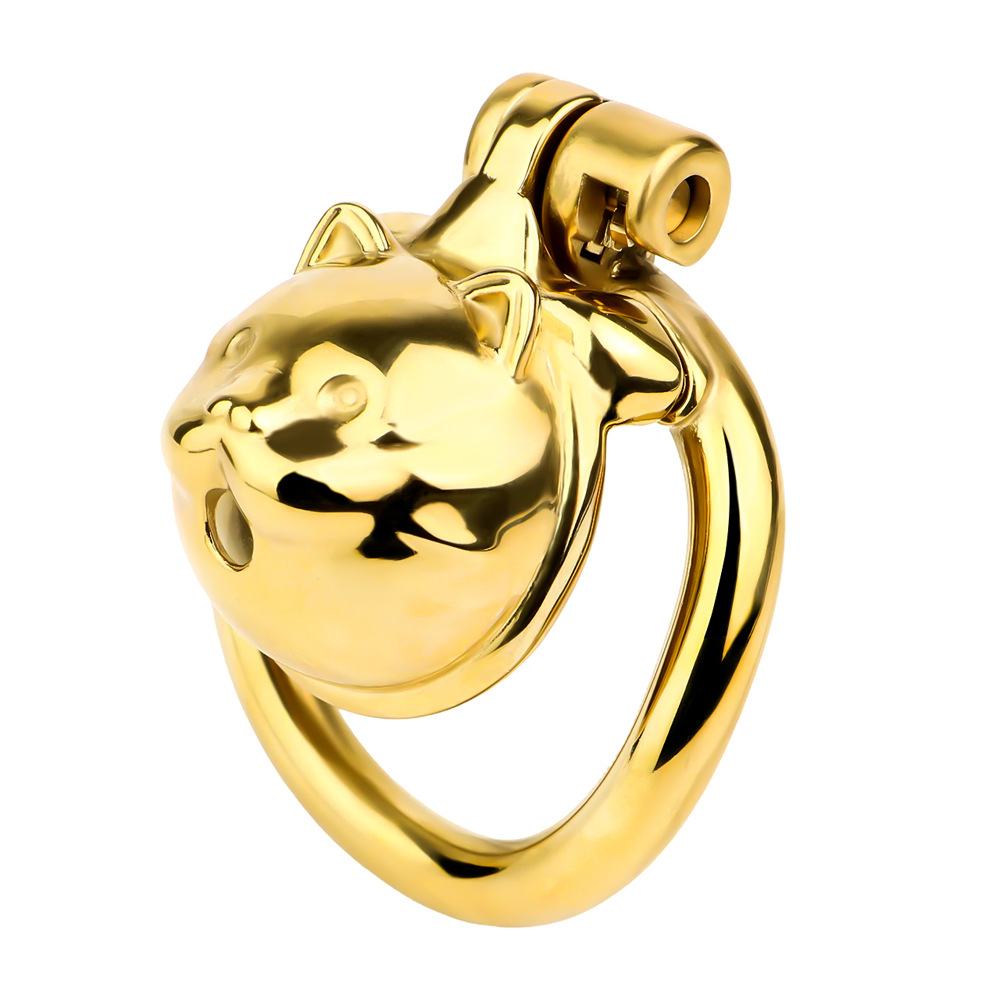Cute Lucky Cat Small Chastity Cage Silver/Gold Metal Cock Lock