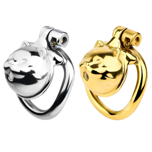 Cute Lucky Cat Small Chastity Cage Silver/Gold Metal Cock Lock