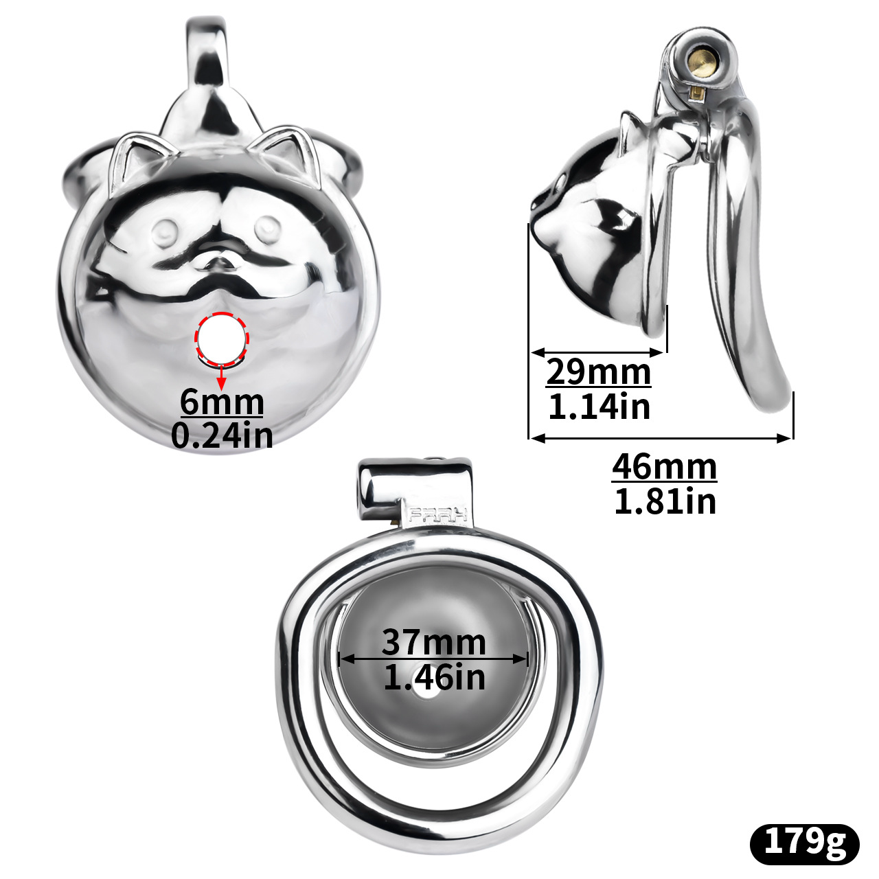 Cute Lucky Cat Small Chastity Cage Silver/Gold Metal Cock Lock