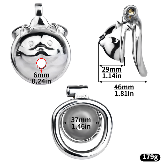 Cute Lucky Cat Small Chastity Cage Silver/Gold Metal Cock Lock