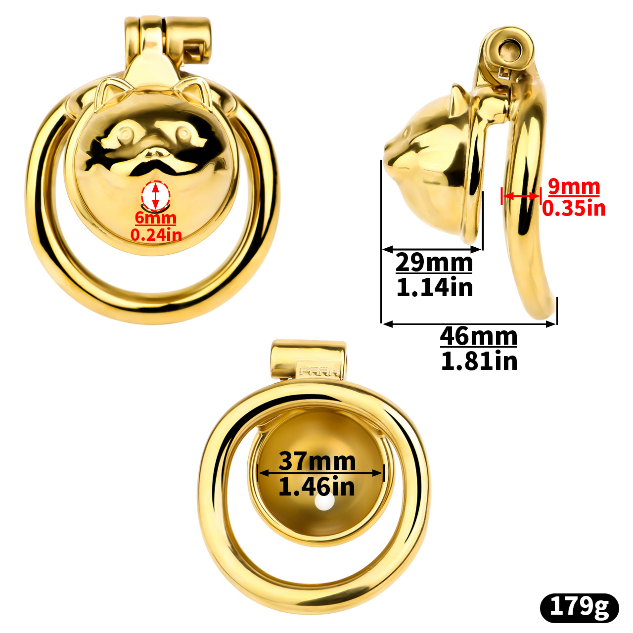 Cute Lucky Cat Small Chastity Cage Silver/Gold Metal Cock Lock