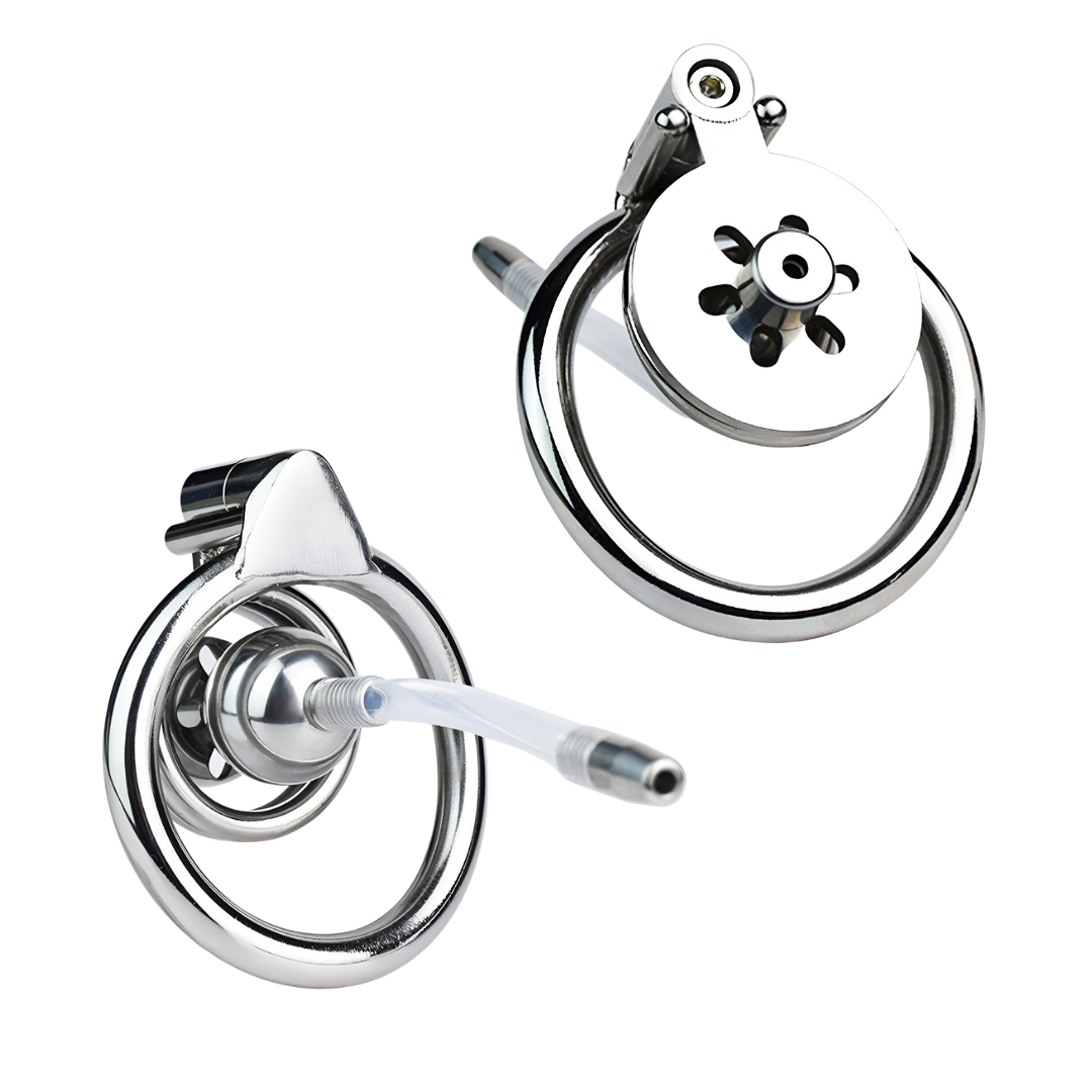 Micro Negative Inverted Flat Chastity Cage with Silicone Urethral Catheter