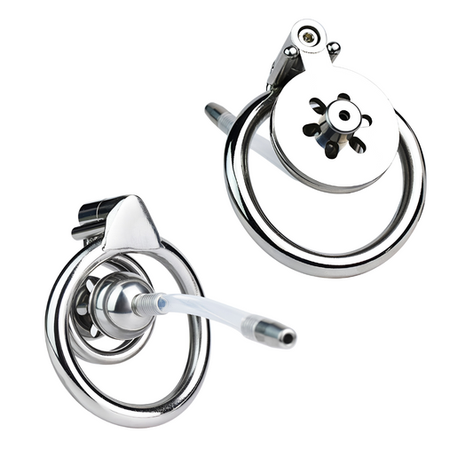 Micro Negative Inverted Flat Chastity Cage with Silicone Urethral Catheter