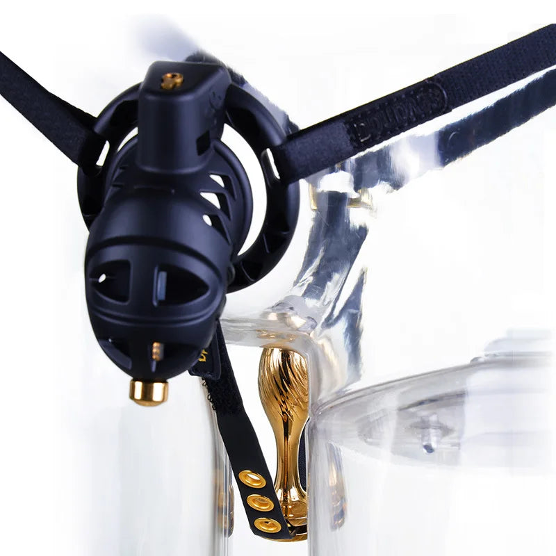 Rattlesnake Chastity Cage with Ass Plug and PU Belt