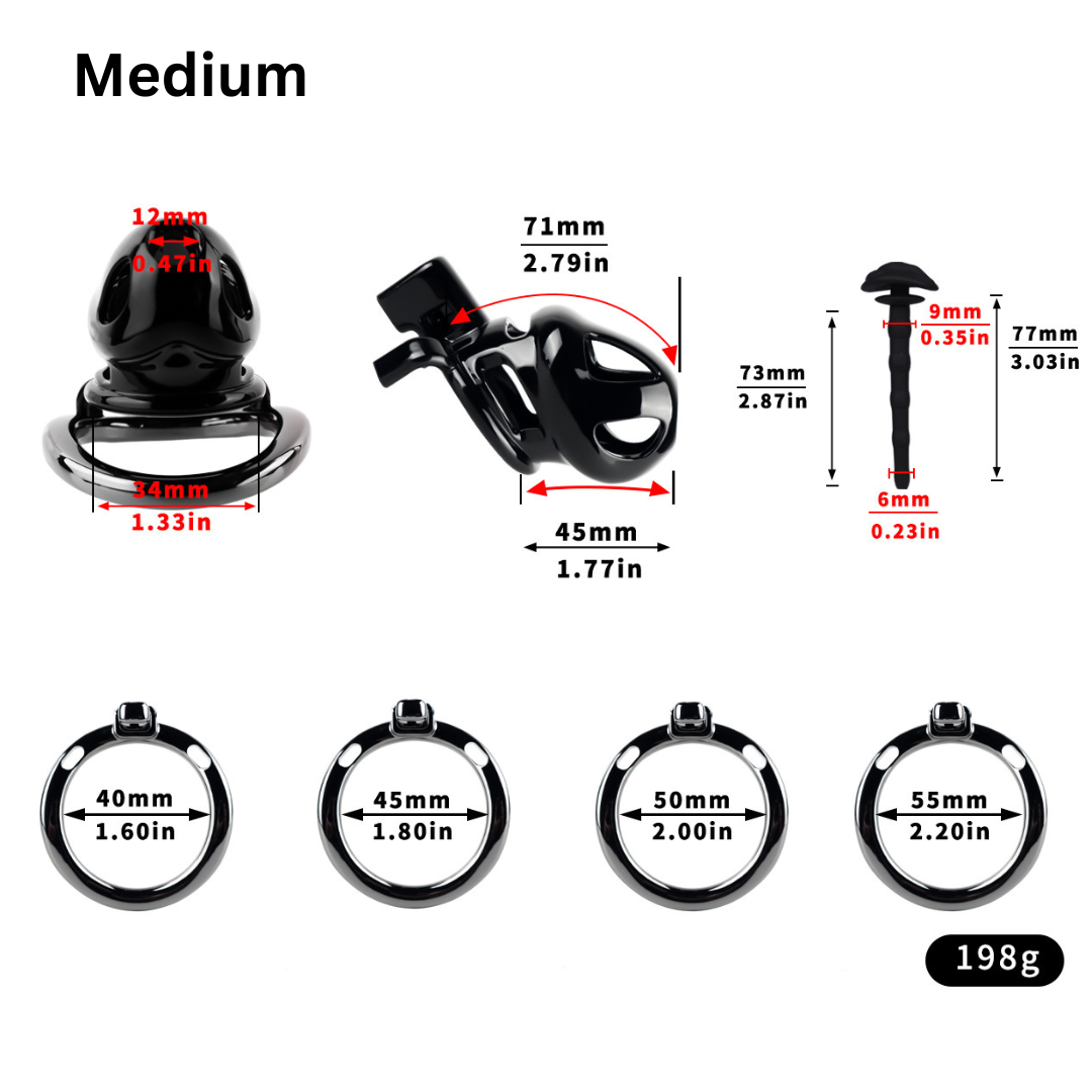 Black Cobra Resin Chastity Cage with 4 Aluminum Alloy Base Rings Lightweight Comfy Cock Lock
