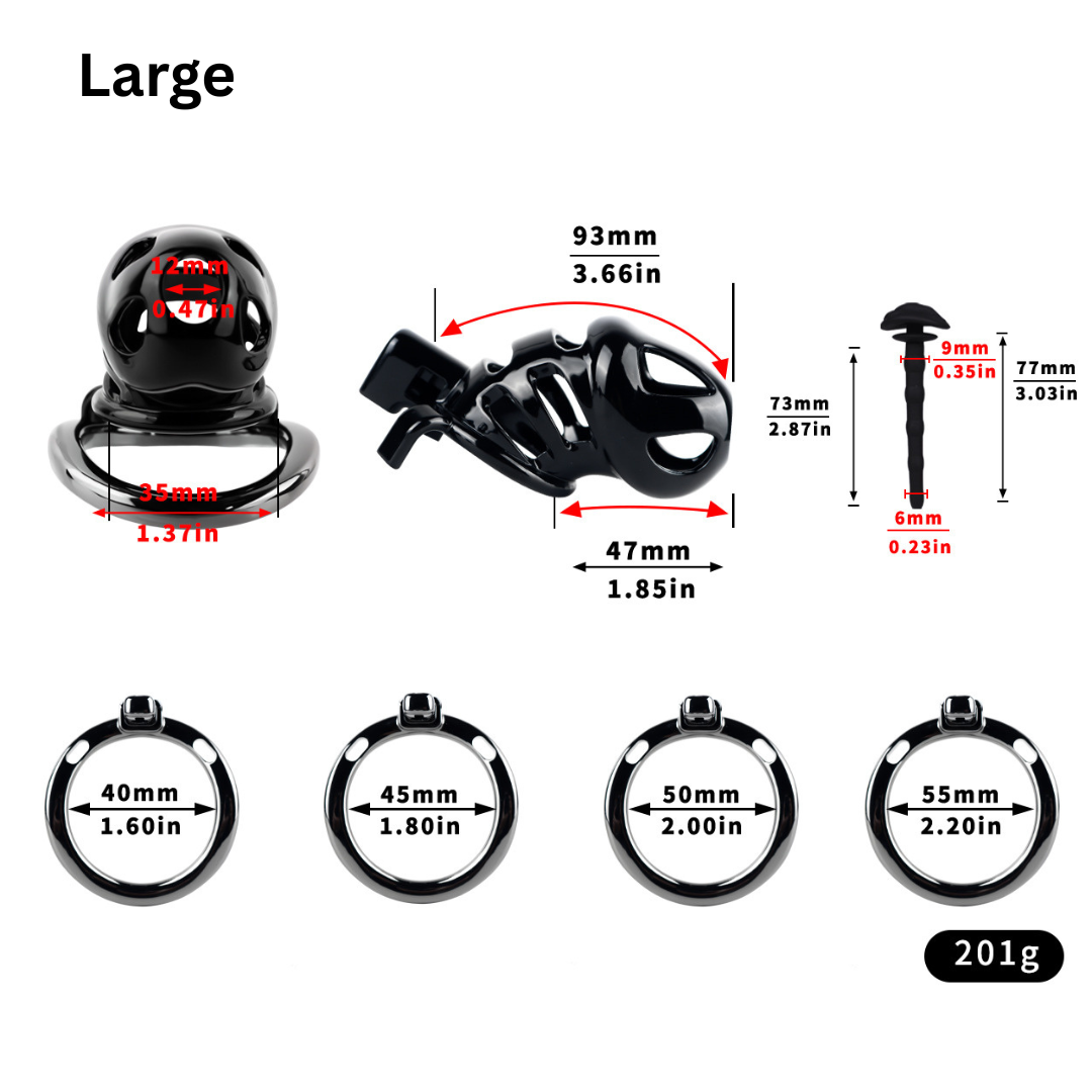 Black Cobra Resin Chastity Cage with 4 Aluminum Alloy Base Rings Lightweight Comfy Cock Lock