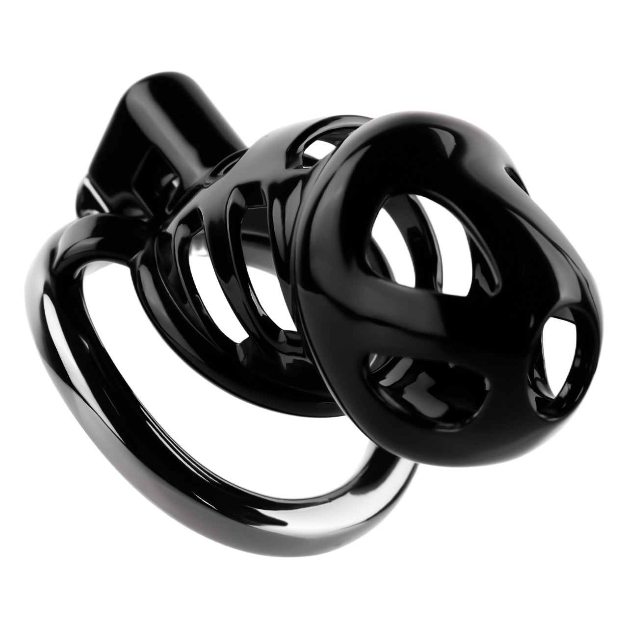 Black Cobra Resin Chastity Cage with 4 Aluminum Alloy Base Rings Lightweight Comfy Cock Lock