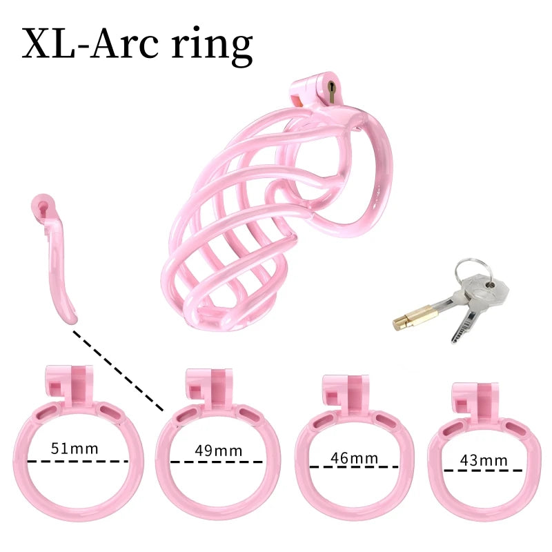 2023 New Cobra Spiral Pink Chastity Cage Set with 4 Penis Rings - KeepMeLocked