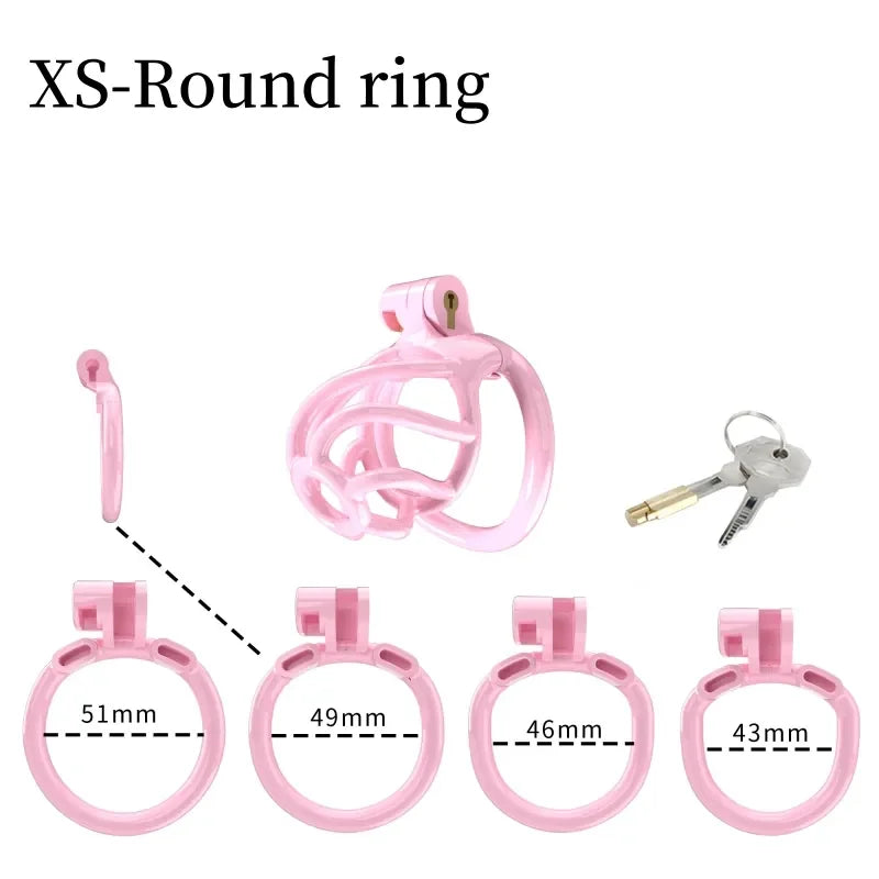2023 New Cobra Spiral Pink Chastity Cage Set with 4 Penis Rings - KeepMeLocked