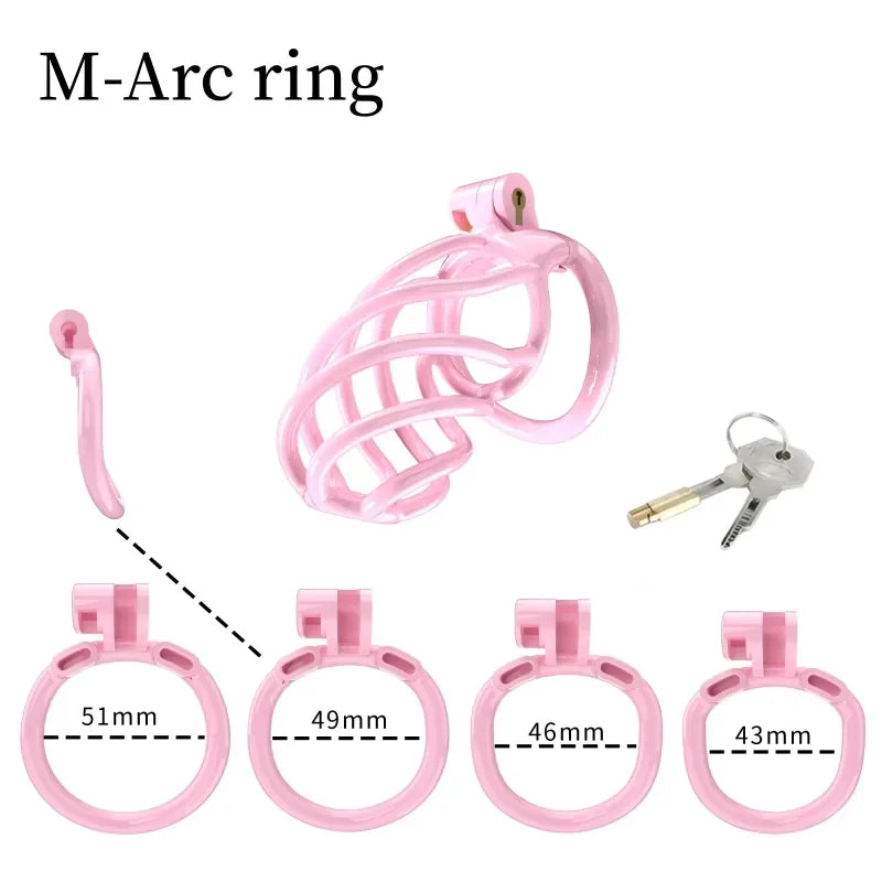 2023 New Cobra Spiral Pink Chastity Cage Set with 4 Penis Rings - KeepMeLocked