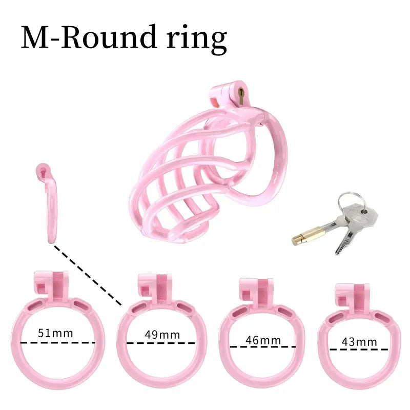 2023 New Cobra Spiral Pink Chastity Cage Set with 4 Penis Rings - KeepMeLocked