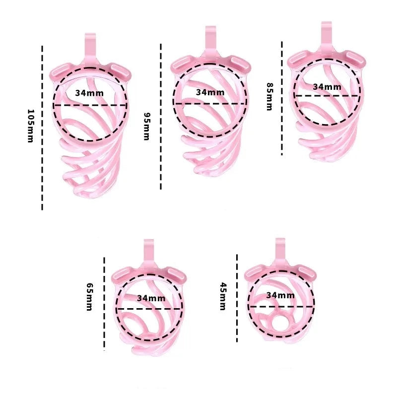 2023 New Cobra Spiral Pink Chastity Cage Set with 4 Penis Rings - KeepMeLocked