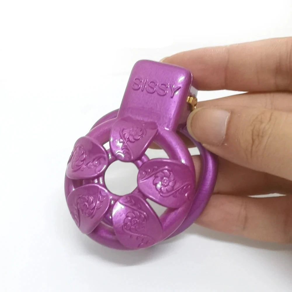 Purple Flower Chastity Cage For Sissy - KeepMeLocked