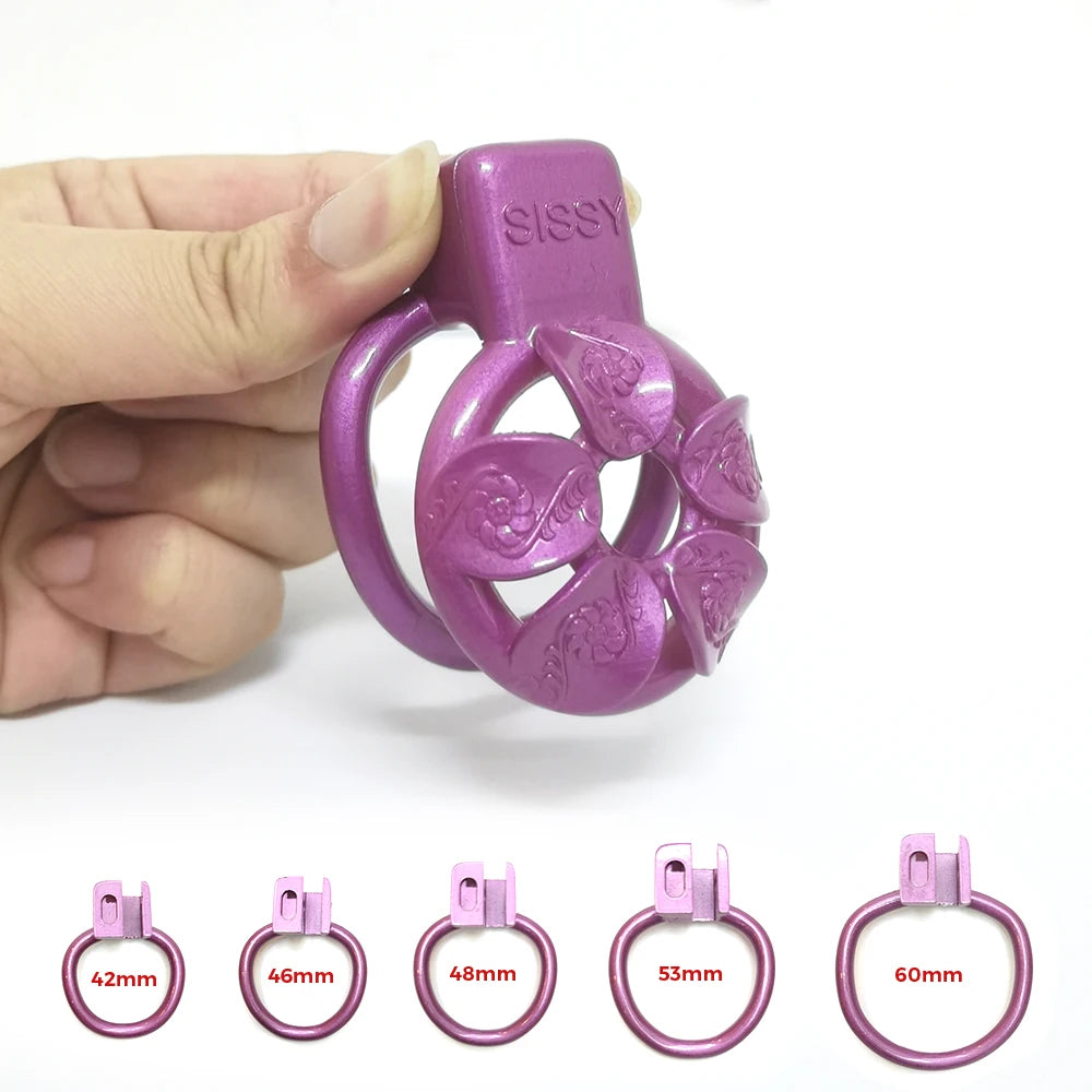 Purple Flower Chastity Cage For Sissy - KeepMeLocked