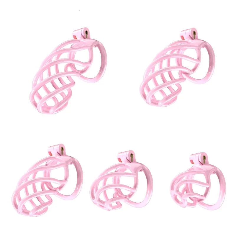 2023 New Cobra Spiral Pink Chastity Cage Set with 4 Penis Rings - KeepMeLocked