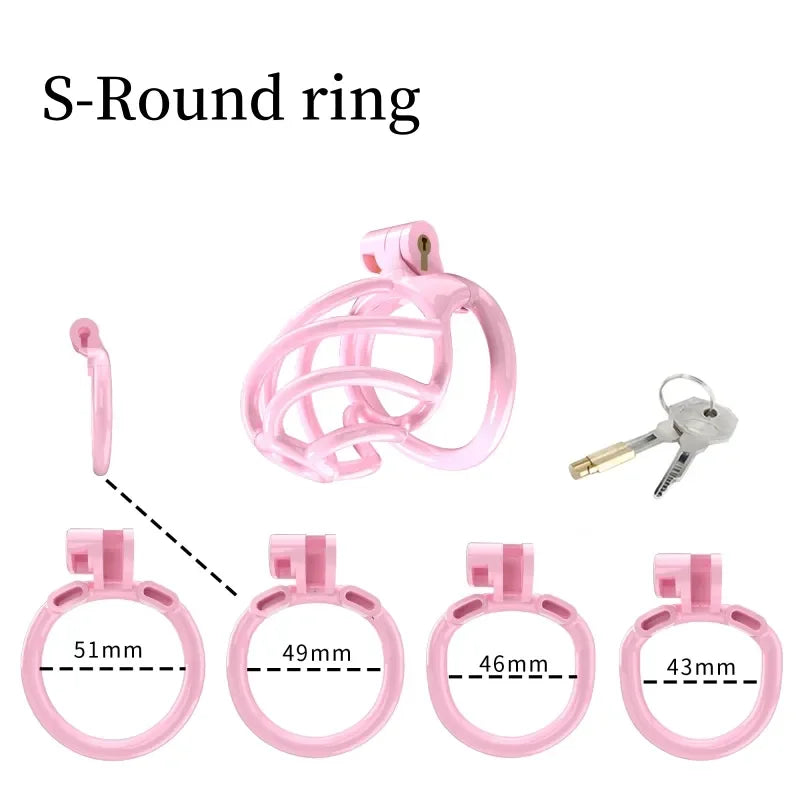 2023 New Cobra Spiral Pink Chastity Cage Set with 4 Penis Rings - KeepMeLocked