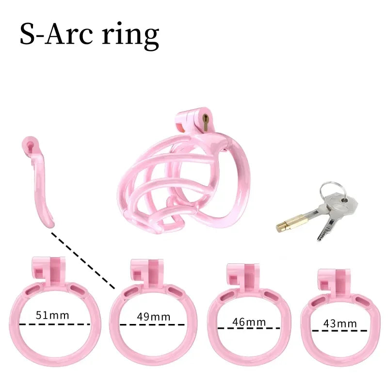 2023 New Cobra Spiral Pink Chastity Cage Set with 4 Penis Rings - KeepMeLocked