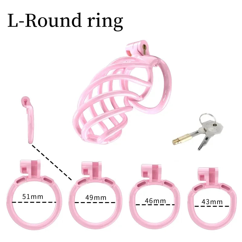 2023 New Cobra Spiral Pink Chastity Cage Set with 4 Penis Rings - KeepMeLocked