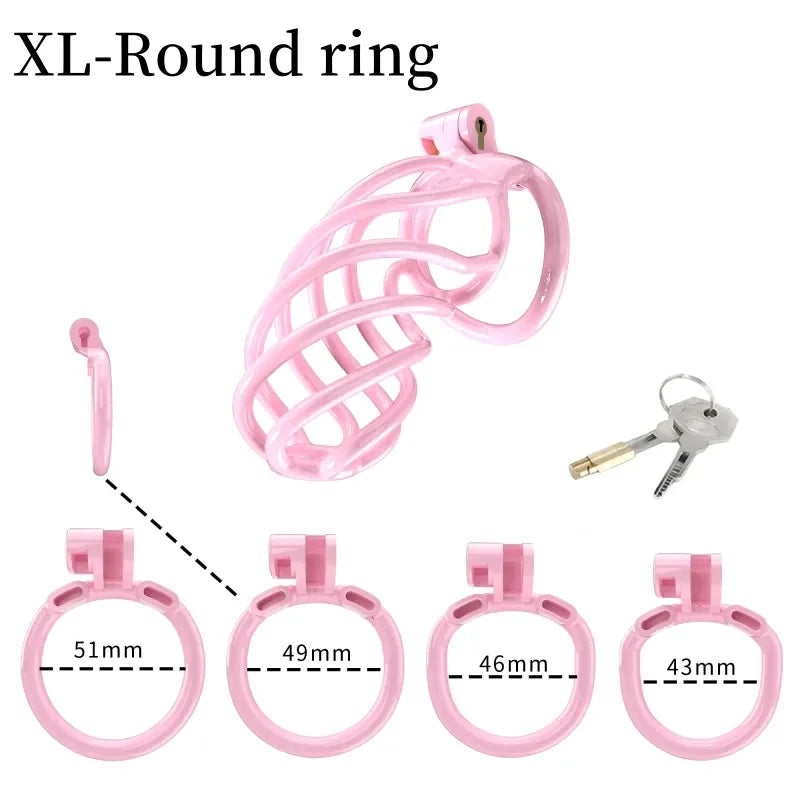 2023 New Cobra Spiral Pink Chastity Cage Set with 4 Penis Rings - KeepMeLocked