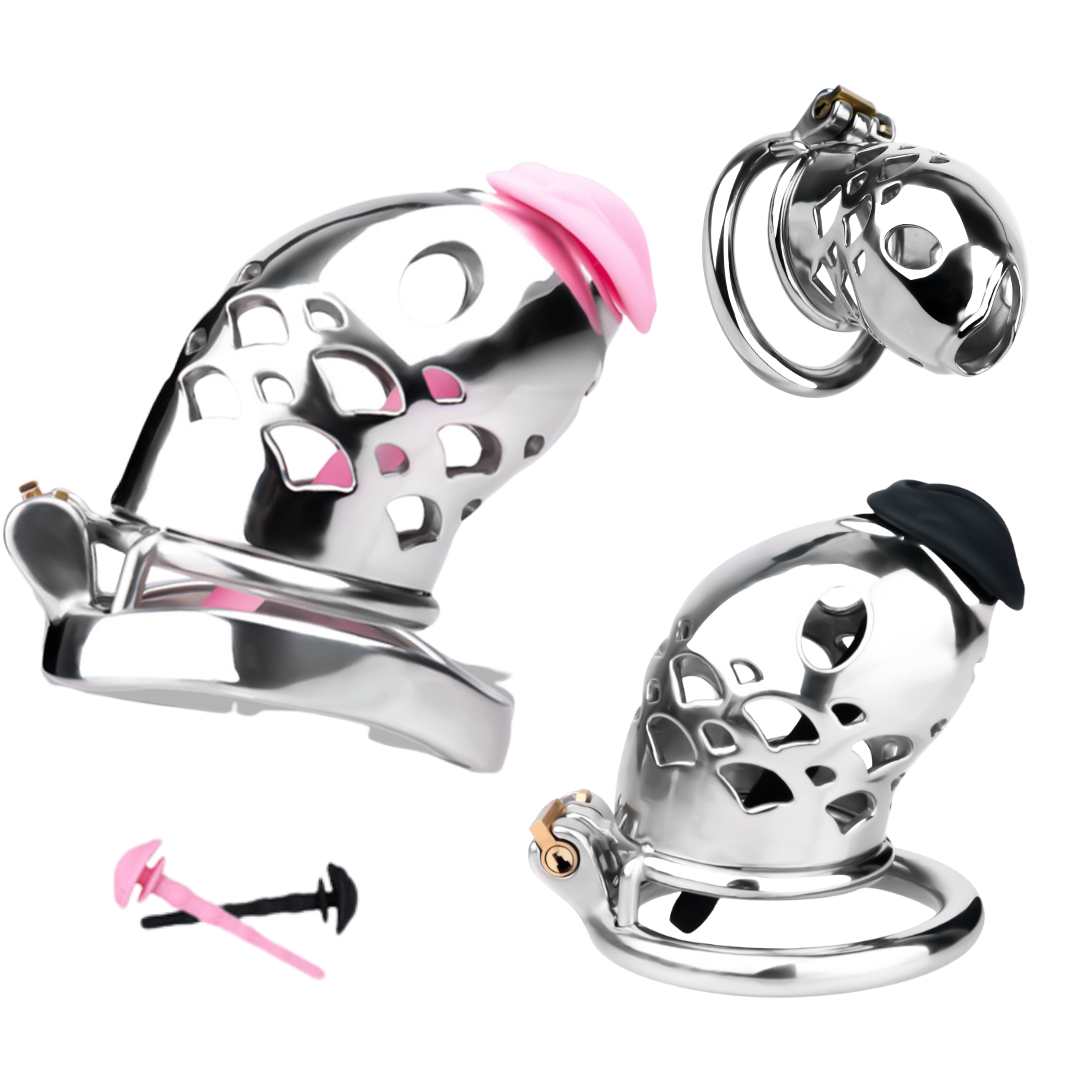 Dispositif de chasteté Goldfish en acier inoxydable avec cathéter clitoridien en silicone