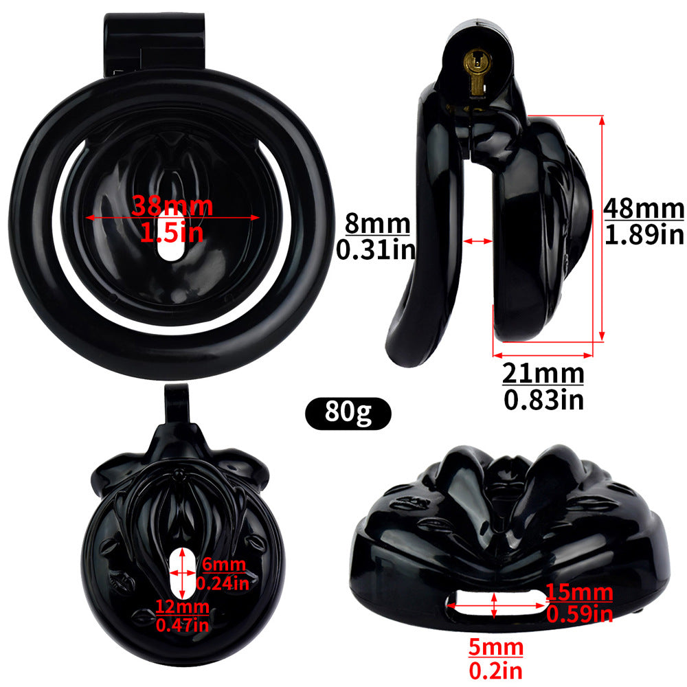 3D Printed Clitoris Chastity Cage with 4 Rings Black Resin Vagina Shape Cock Cage For Sissy Ladyboy
