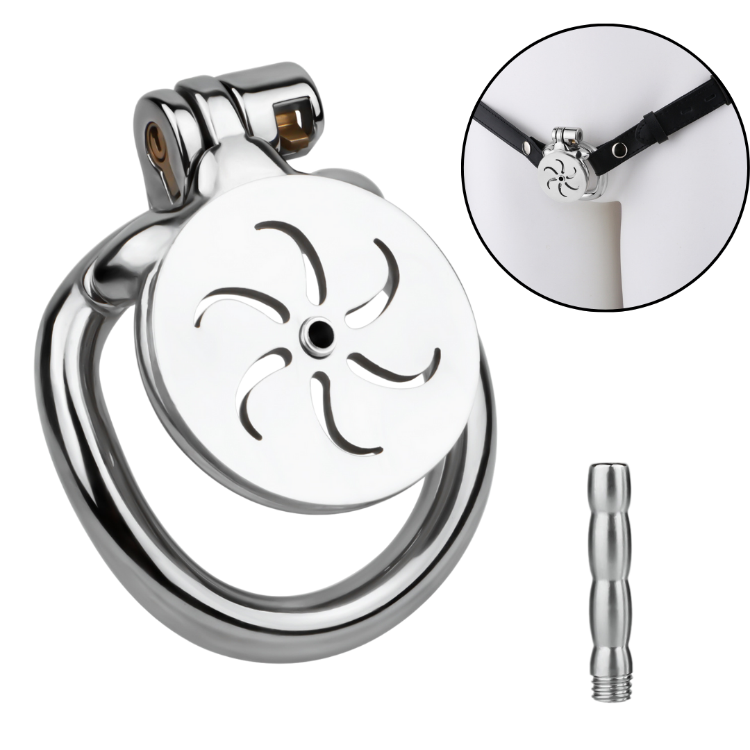 Ventilated Flat Steel Chastity Cage with Strap and Urethral Tube