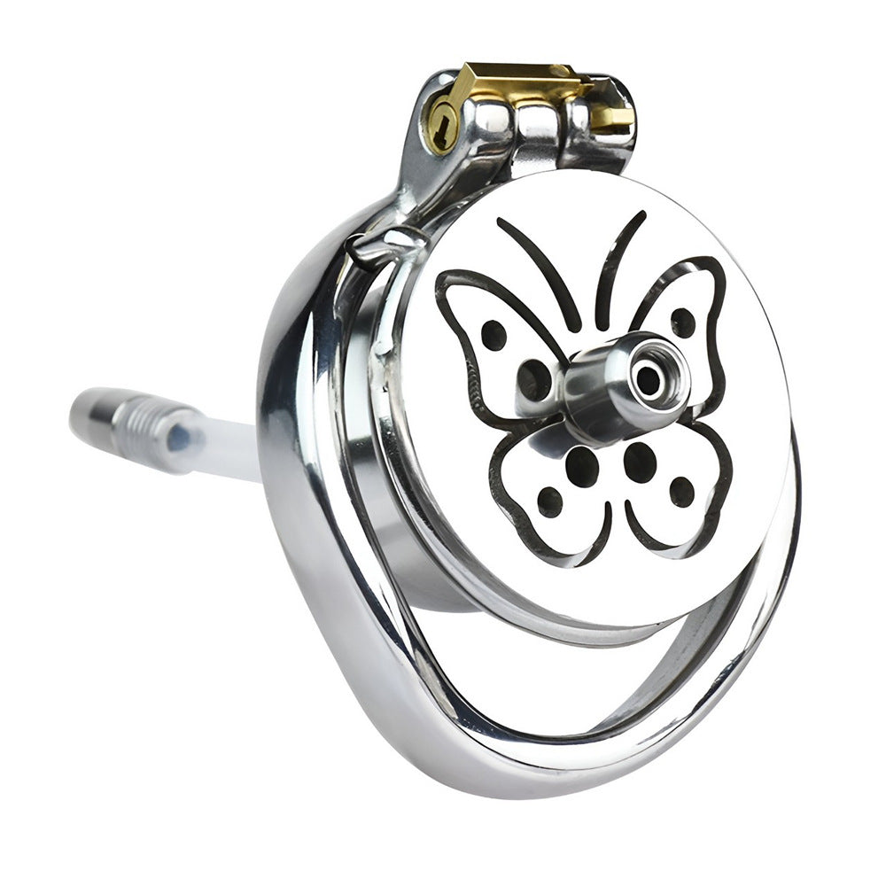 butterfly inverted chastity cage with silicone urethral tube