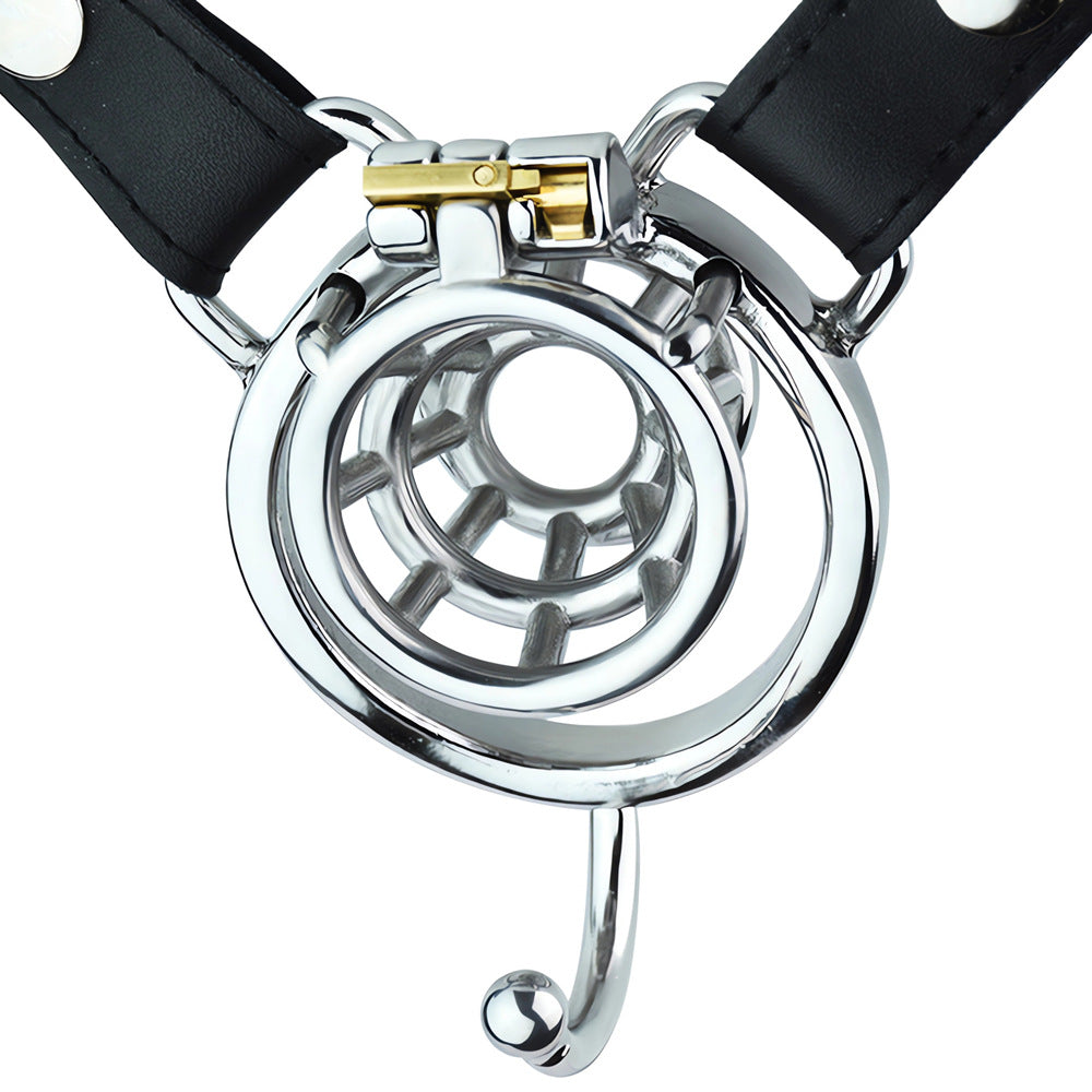 male chastity belt with breathable negative cock cage and ball scrotum holder