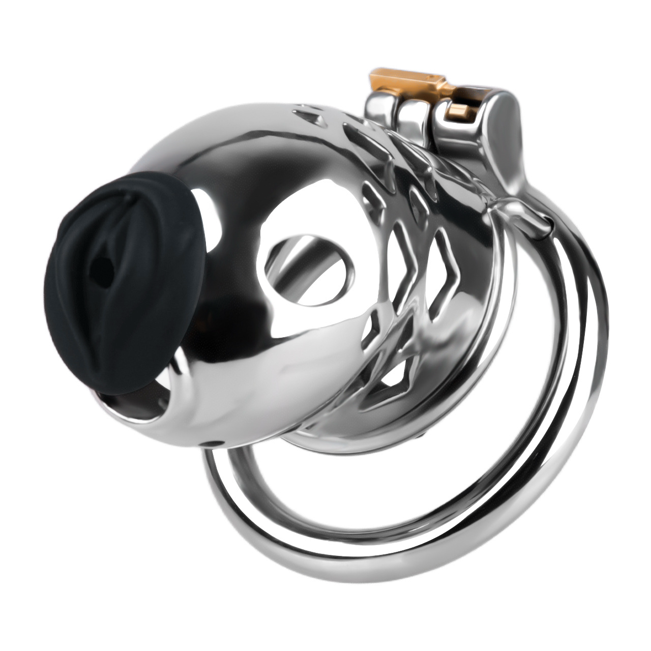 Dispositif de chasteté Goldfish en acier inoxydable avec cathéter clitoridien en silicone