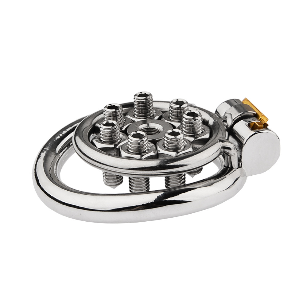 Flat Metal Chastity Cages with Removable Screw Spikes