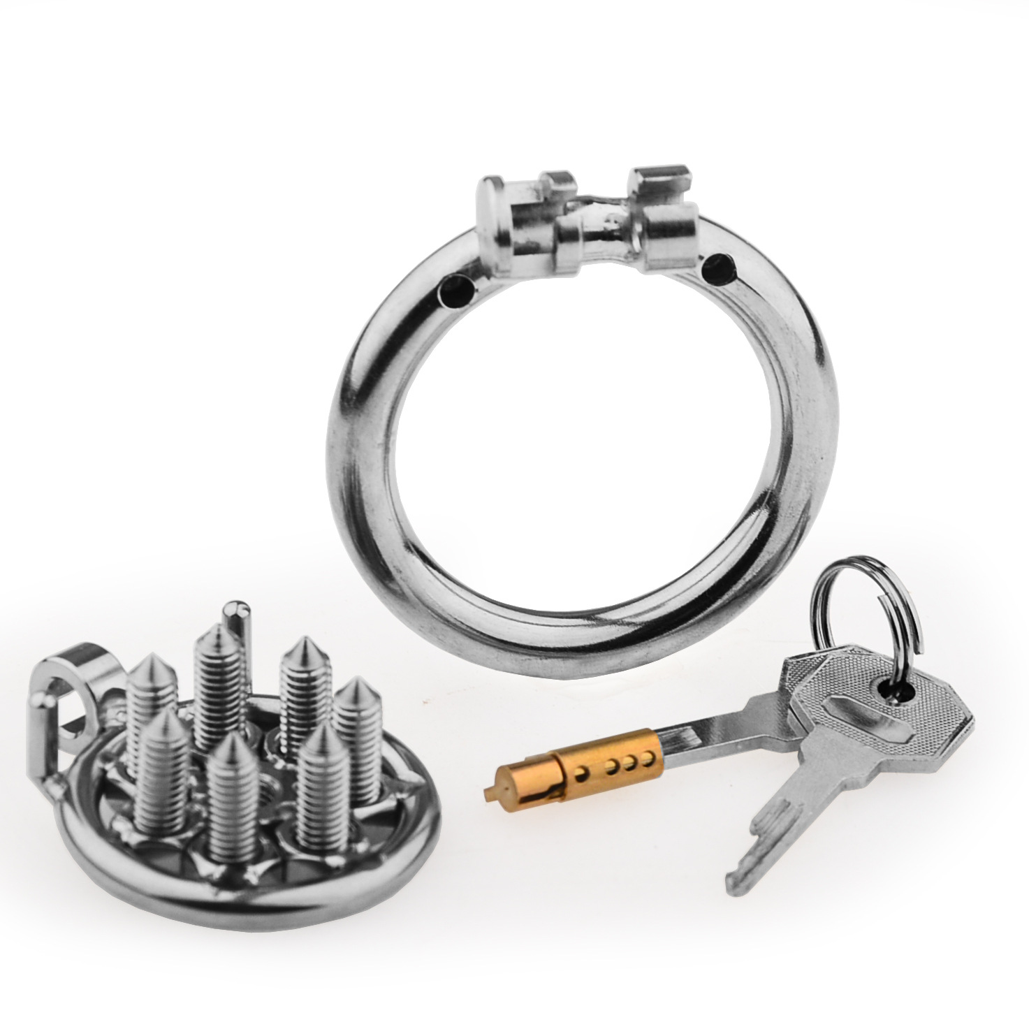 Flat Metal Chastity Cages with Removable Screw Spikes
