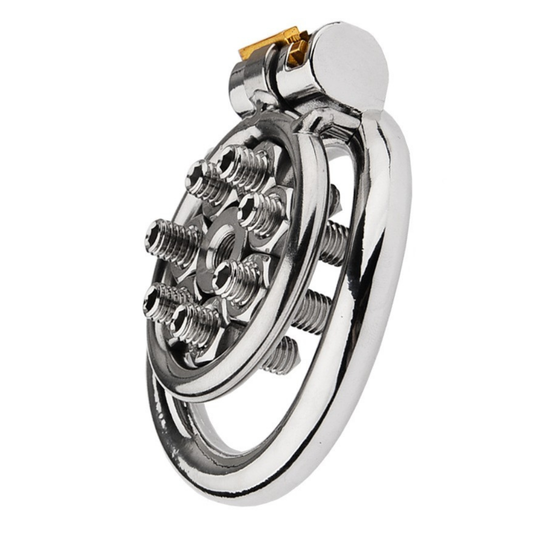 Flat Metal Chastity Cages with Removable Screw Spikes