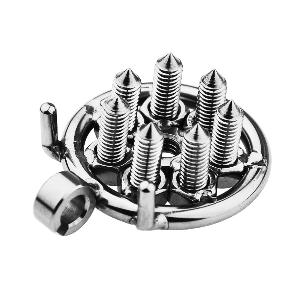 Flat Metal Chastity Cages with Removable Screw Spikes