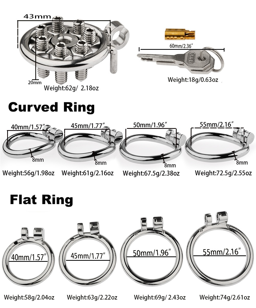 Flat Metal Chastity Cages with Removable Screw Spikes