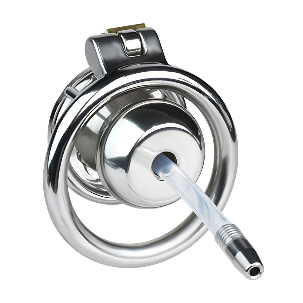 reverse inverted chastity cage with silicone urethral catheter tube