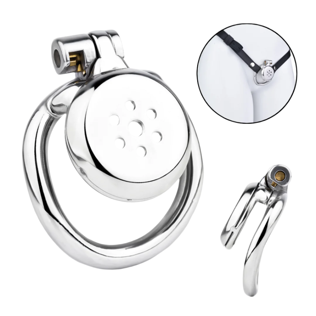 Metal Wrapped Flat Chastity Cage Discreet Penis Cage with Belt for Men