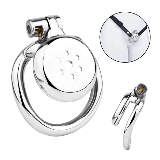 Metal Wrapped Flat Chastity Cage Discreet Penis Cage with Belt for Men