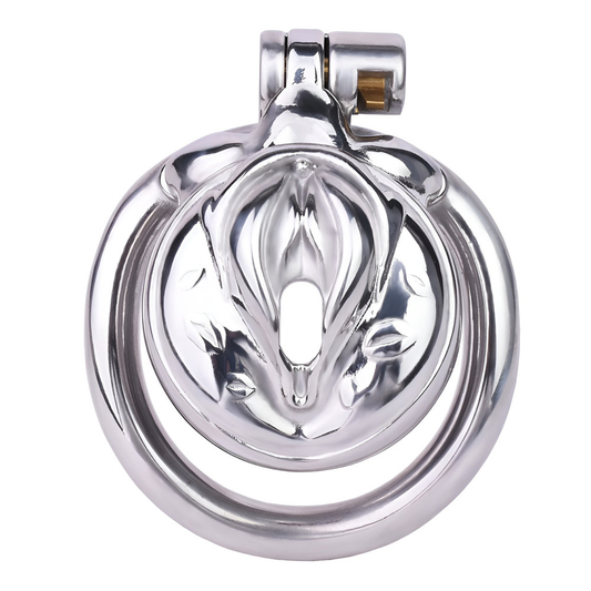 Sissy Metal Clit Chastity Cage with Elastic Strap Fake Vagina Penis Lock Chastity Device