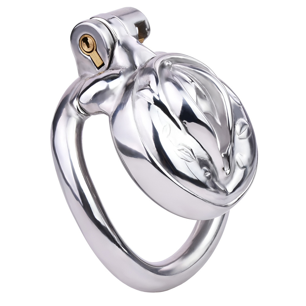 Sissy Metal Clit Chastity Cage with Elastic Strap Fake Vagina Penis Lock Chastity Device