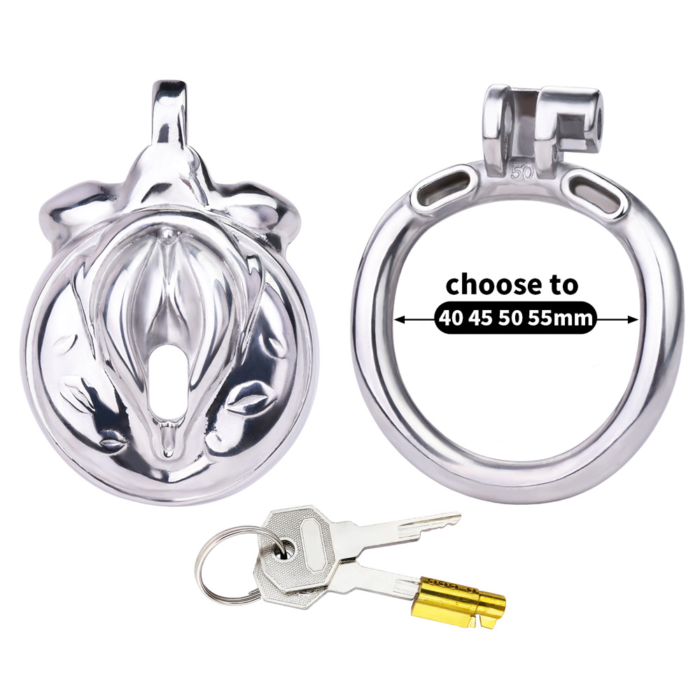 Sissy Metal Clit Chastity Cage with Elastic Strap Fake Vagina Penis Lock Chastity Device